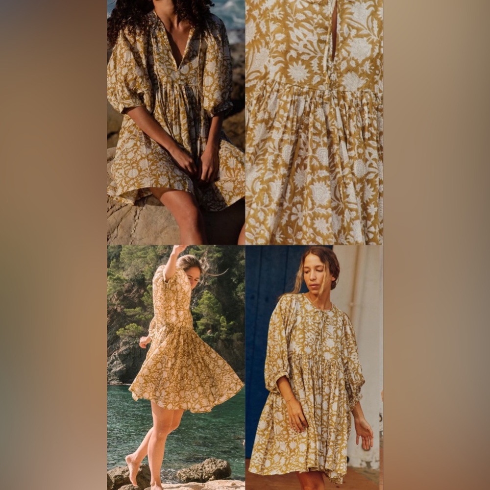 Daughters of India handmade Kyra mini dress in Golden Palm in sz small like new